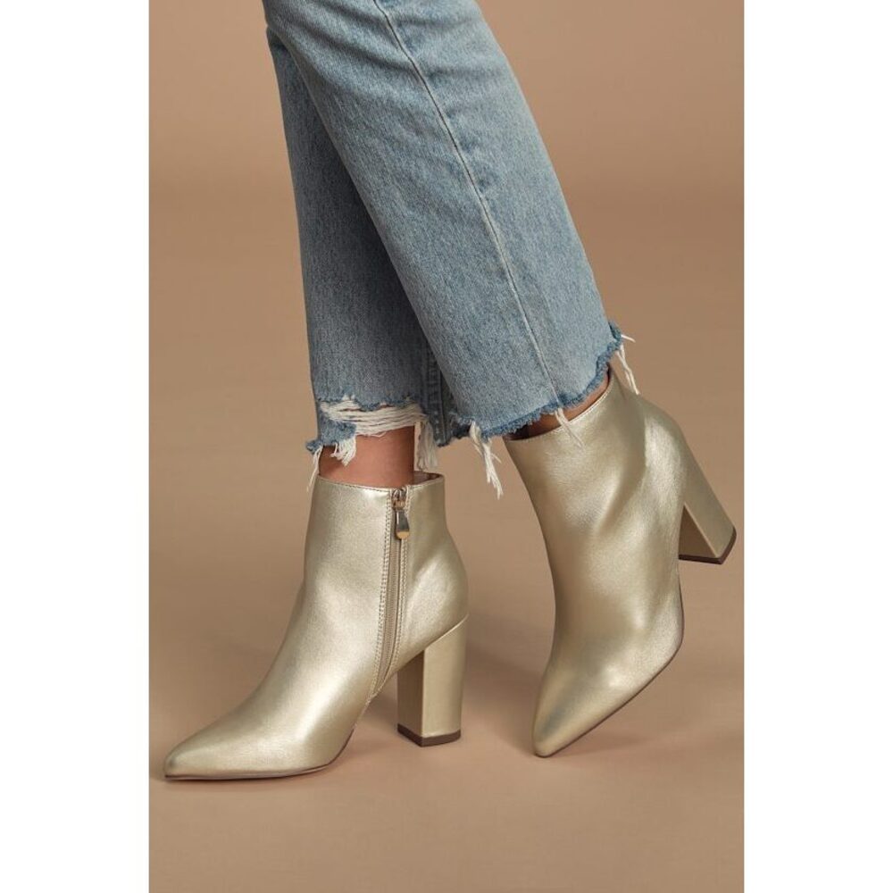 Lulus Ottava Light Gold High Heel Booties - Size 7.5